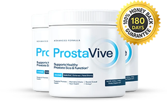 Three ProstaVive tubs with the 180 days money back guarantee seal, the 90-day supply package